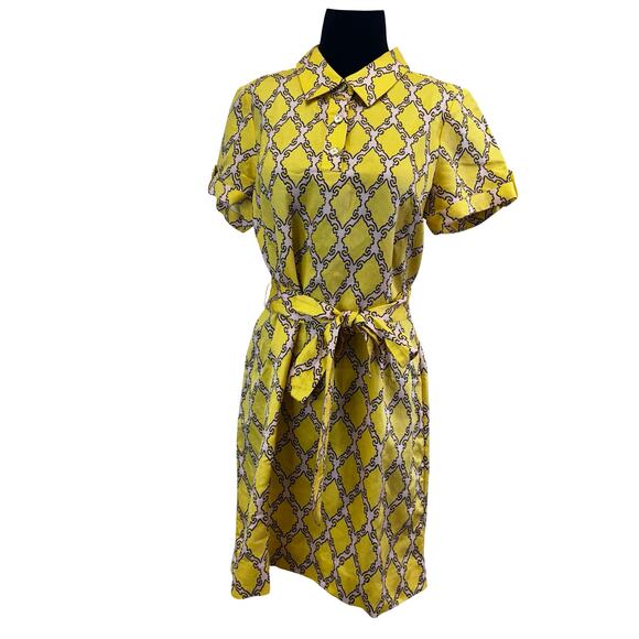 Kate Spade Silk & Linen Yellow Pink Collared Shirt Dress with tie belt - medium - Picture 13 of 14